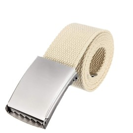 WedDecor Unisex Webbing Belt Fits 26-51 Inches Army Combat Style Cotton Fabric Canvas Material With Shiny Silver Buckle Slide Catch Clamp for Casual Wear -Biege