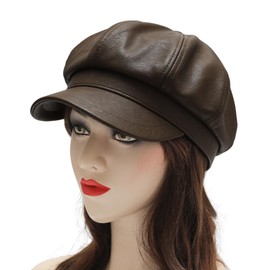 ZLYC Women's PU Leather Newsboy Caps Gatsby Cabbie Hat for Girls, coffee