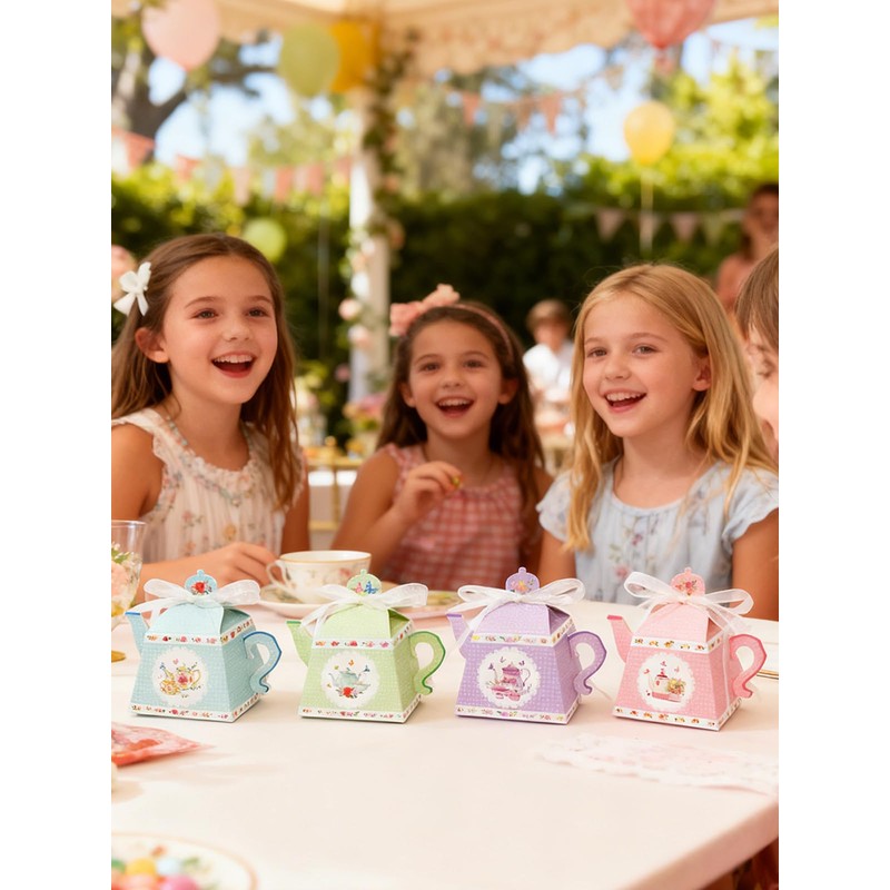 24 Piece Tea Party Favor Boxes, Teapot Shaped Treat Box,