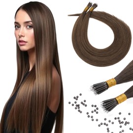 Benehair Nano Ring Hair Extensions Real Human #4 Medium Brown Hair Extensions Nano Straight Remy Invisible 50g/Pack 22 Inches