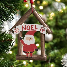 Axahuhavn 1PC Wooden Christmas Pendant Christmas Ornaments House Decorations Pendant Tree Decoration Xmas Home Kids Toys Gift (B)