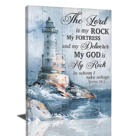 jerkboo Ocean Lighthouse Pictures Wall Art Christian Religious Decor, Nautical Coastal Canvas Prints Painting Framed Modern Artwork for Bathroom Bedroom Living Room Ready to Hang 12"x16"