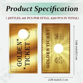 PLIGREAT 120 Pack Golden Ticket Scratch Off Tickets with Stickers DIY Your Own Scratch Cards DIY Coupon Cards for Small Business, Holiday, Bridal Shower Activity, Party Supply