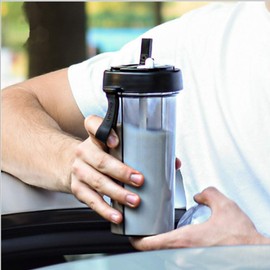 Taza de agua creativa, una taza de dos bebidas diferentes, dos popotes para parejas al aire libre para camping, senderismo, mochilero, oficina, C