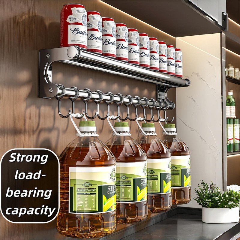 Multifunctional Kitchen Storage Rack, No-Drill Adhesive Wall Mounted Utensil &