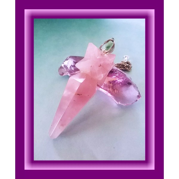 Unbranded LARGE ROSE QUARTZ MERKABA PENDANT, DOUBLE Rose Quartz MERKABA