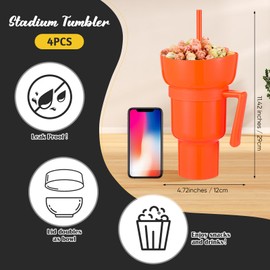 Baderke 4 Pcs Snack and Drink Cup 32 oz Stadium Tumbler with Snack Bowl 2 in 1 Travel Cup with Snack Bowl Leak Proof Portable Reusable Snack Tumbler Cup with Bowl on Top and Straw (Multicolor)