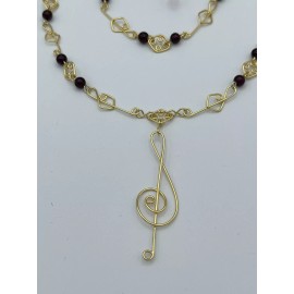 Estate Vintage Estate Treble Clef Necklace, Bracelet, Brooch 925 Vermeil & Garnet Boxed