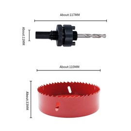 LAIWEI Hole Saw 110 mm, Heavy Duty Mandrel Hole Drill, 4341 Drill, Hole Cutter for Drilling Holes in Wood, Aluminium, PVC and Other Materials, Drilling Tools