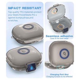 Case for Beats Powerbeats Pro 2，Safety Lock Switch，Clear TPU Protective Case for Beats Powerbeats Pro 2，with Keychain，Cleaning Pen Set (Clear Gray)