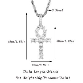 BSMCXB Cross Necklace For Men Brass Gold Plating Pendant Cubic Zirconia Ankh Cross Faith Crucifix Jewelry 24'' Stainless Steel Rope Chain (Design-2)
