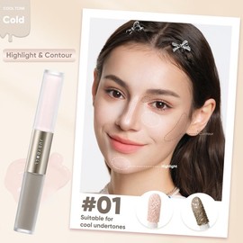 Judydoll Liquid Highlighter & Contour Duo, Dual-Ended Highlighter Liquid & Contouring Liquid for Face Shaping, Makeup, Cosmetic, Bronzer, Long-Lasting, for All Skin Tones, Multicolor, Mothers Day Gift - Color: #01 Cold
