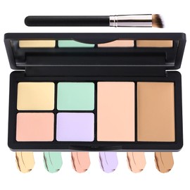 6 Colors Correcting Concealer Contour Makeup Palette,Cream Concealer Contour Palette for Dark Circles Blemish Redness,Highlighting Long Lasting Contouring Liquid Foundation Makeup with Brush（01）