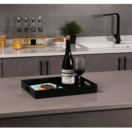 Sooyee Acrylic Serving Tray with Handles,16" x 12" Decorative Tray for Breakfast, Tea, Food, Butler,Coffee,Table Ottoman Vanity Countertop,Black