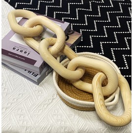 Wood Chain Link Decor - 18.9 Inches Length Aesthetic Room Decor, 5-Link Wood Chain Boho Decor for Living Room, Farmhouse Decor, Coffee Table (Wood)
