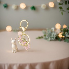 Aligiftqod Initial Keychain Pink Butterfly Charms for Key Cute Letter Keyring for Handbag Backpack (D)