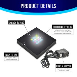 ASENTE 16 LED Multi-Color Light Stand Base- Lighted Acrylic Display, Crystal Display, Trophy & Art Hologram, 3D Pedestal Stand for Crafts, & Other Special Centerpieces, 4.5V AC/USB Adapter, Matte Black