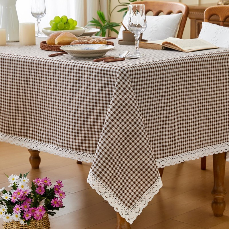 Fantastshop Checkered Tablecloth Rectangle - Cotton Linen Fabric Plaid Buffalo
