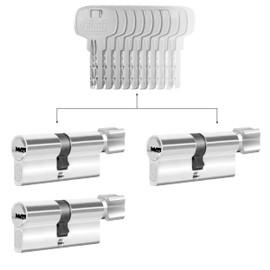 GERCAR 3x Knob Cylinder Simultaneous Locking 3 Locking Cylinders 45/45 Including 15 Keys 90 mm Door Lock Cylinder Lock with N+G Function Simultaneous Locking Set of 3 Length: 90 mm A:45 B:45