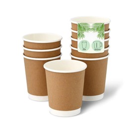 DeinPack Pack of 25 Coffee Cups Brown - Double-Walled Insulated Paper Cups 300 ml / 12 oz Diameter 90 mm - Plastic-Free - Sustainable Materials - Disposable Cups ToGo Cups