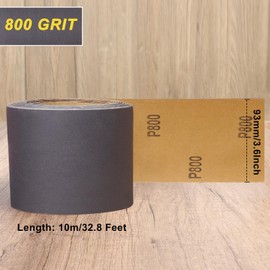 Shineboc Sandpaper Roll Grit 800, 93 mm x 10 m Sanding Cloth Roll for Hand Sanders for Wood Metal, Material Silicon Carbide, Black