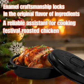 Roasting Pan With Lid Turkey Roaster Pan，13inch Granite Enamel Roasting Pans For Ovens，Suitable For Dining With Two People，High Temperature Resistance Small Turkey Pot