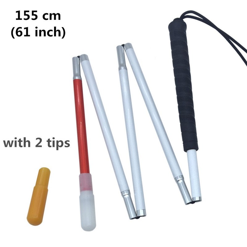 White Cane, Aluminum Folding Cane for the Blind,Folds Down 5