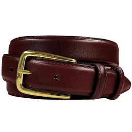 Andrea Women's Dress Belt Solid Brass Buckle (Gold) Italian Calfskin Genuine Leather Dress Belt 1-1/8"(30mm) Wide (Smooth Burgundy, 34)