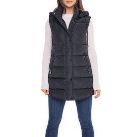 Sebby S.E.B Women's Long Puffer Vest, Quilted Faux Down Filled Hooded Vest for Fall and Winter