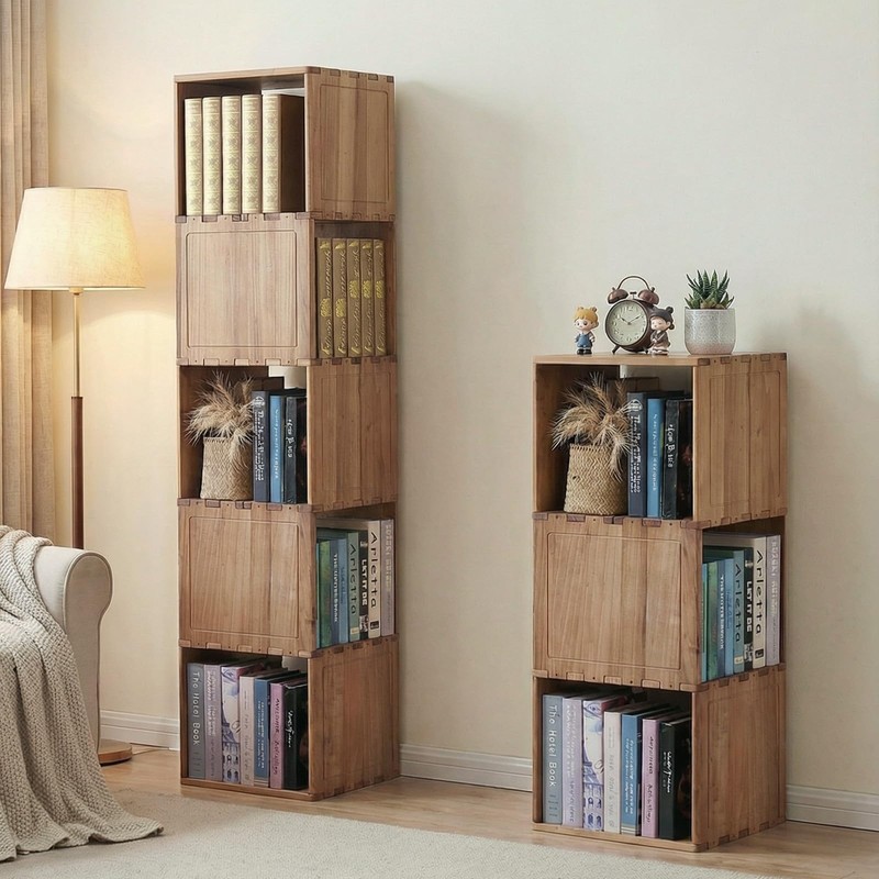 Solid Wood Corner Shelf, Square Bookcase Cube Tower, Stationary Shelves