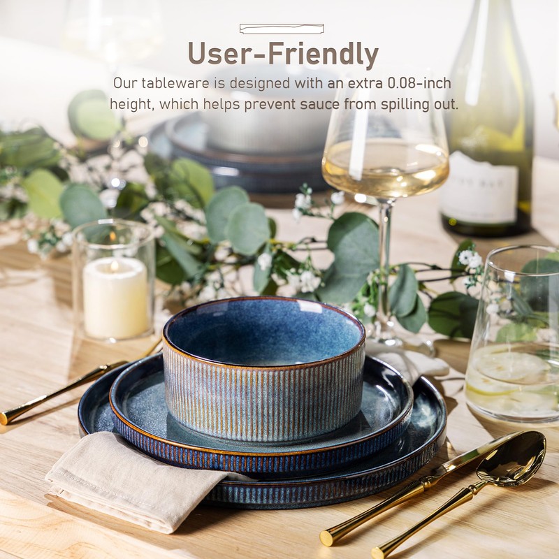 GBHOME Stoneware Dinnerware Sets for 6,Round Reactive Glaze Ceramic Plates