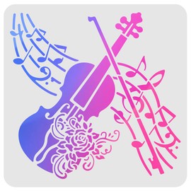 FINGERINSPIRE Music Stencils Template 11.8x11.8 inch Plastic Musical Note Drawing Painting Stencils Square Reusable Violin Stencils for Painting on Wood, Floor, Wall and Fabric
