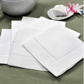 White Linen Hemstitched Tea Napkins Set of 6 12" X 12" Hem Stitch Cloth Napkin