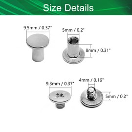 Yinpecly M5x8mm Phillips Binding Screw Post Belt Buckle Binding Bolts Carbon Steel Cross Head Chicago Screws Leather Fastener for Photo Albums Scrapbook Silver Tone 10Pcs