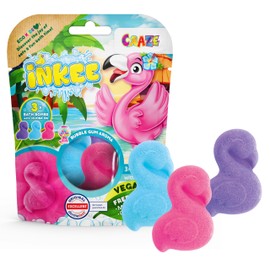 INKEE FLAMINGO Badebomben Kinder 3er Pack - 3x15g Badekugeln - Spaßige Farben, Jojobaöl & Kaugummi-Aroma