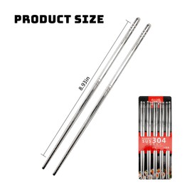 5 Pairs 304 Stainless Steel Chopsticks, Silver Chopsticks Reusable, Non-Slip Metal Chopsticks, Dishwasher Safe Kitchen Utensils
