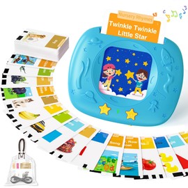 HOMESTEC Toddlers Talking Flash Cards, 144 English Visual Words with Pronunciations and Sounds, British Accent, Learning Toys for Preschool Kids Gifts (Blue)