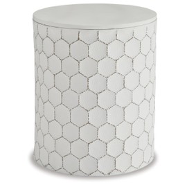 Signature Design by Ashley Polly Geometric Honeycomb Indoor Outdoor Accent Stool or Table, White