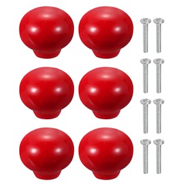 sourcing map 6 Pack Ceramic Cabinet Knobs, 1.3 Inch Round Ceramic Drawer Knob Dresser Pulls with Mounting Screws Knobs Modern Furniture Handles for Kitchen Closet Cupboard, Red