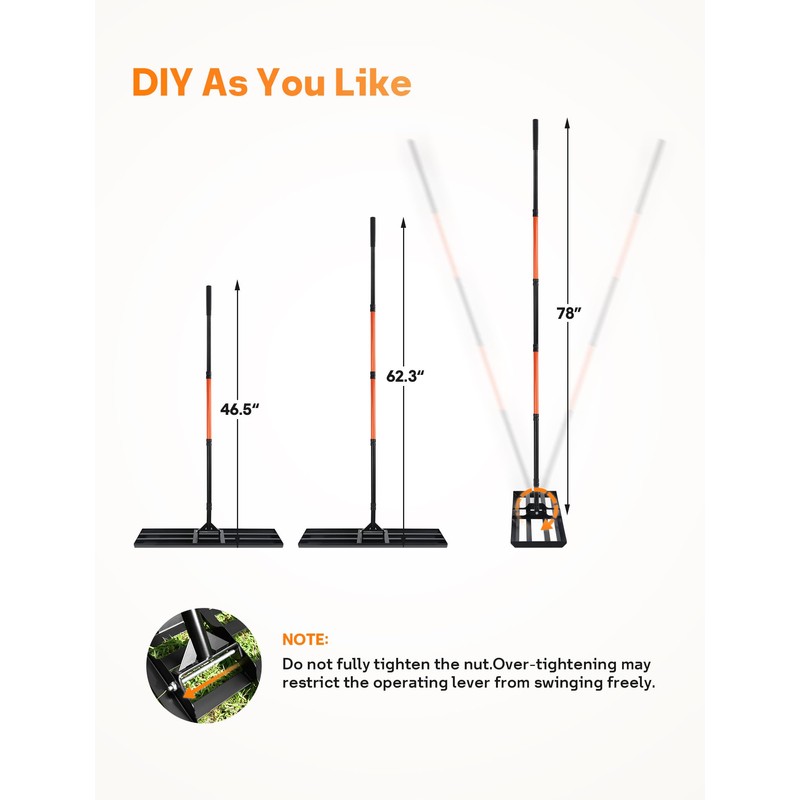 Lawn Leveling Rake 30x10 inch, Heavy Duty Lawn Leveler Tool