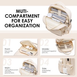 MDODO Laptop Backpack for Women,Travel Backpack with Laptop Compartment,Casual Daypack College Bookbag Computer Backpack for Work with Small Organizer Bag,Beige