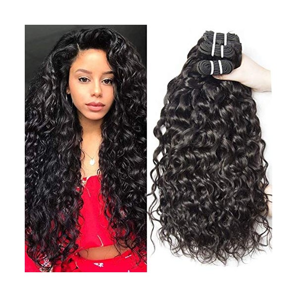 Yavida Water Wave Bundles Brazilian Curly Human Hair Bundles Full Head Natural Black (18 20 22)