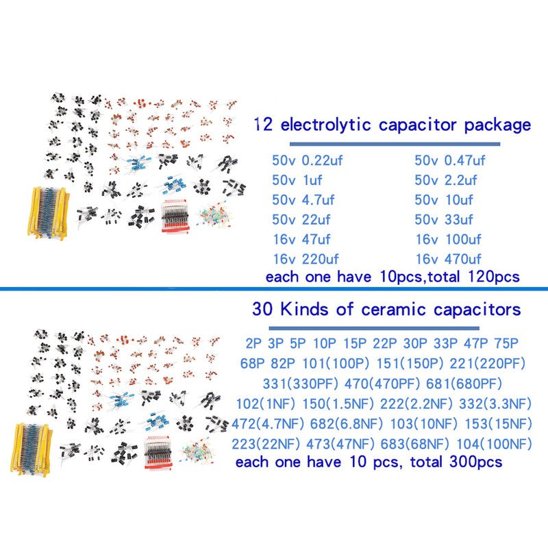 1400 Pcs Set Electronic Components Metal Film Resistor Ceramic Electrolytic