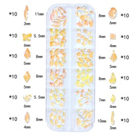 DZHILHMX Nail Rhinestones - 3D Multi Shape Size, Flat Back, Manicure Rhinestones Charms, Crystal Aurora Gems, with Kit, for Nail Art, Bedazzling Acrylic Nails, DIY Decor
