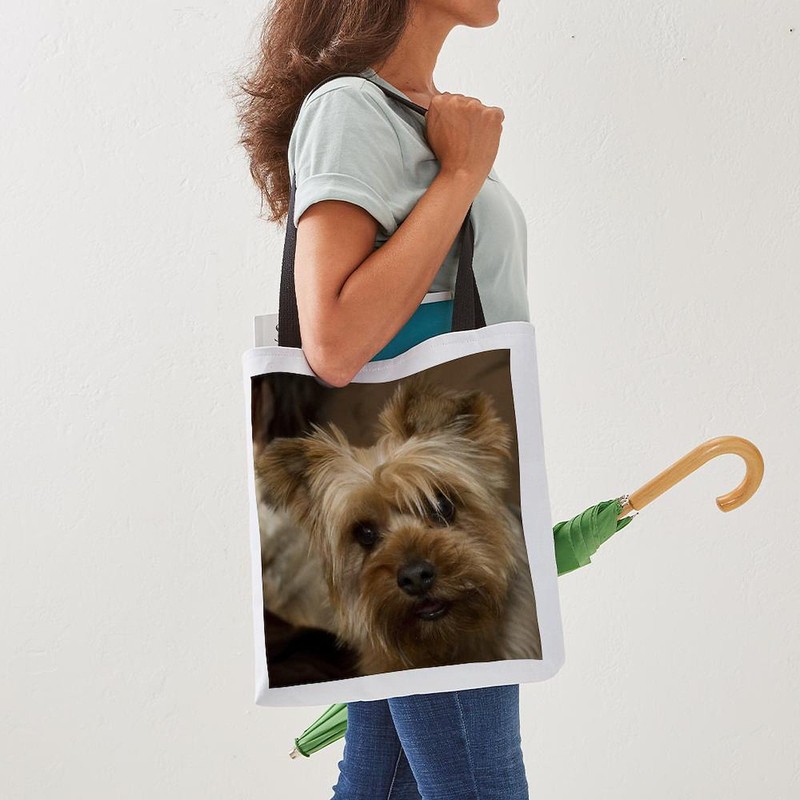 CafePress Yorkie Puppy Polyester Tote Bag 16"x16"