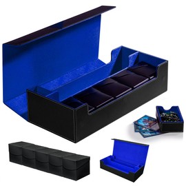 Scimi MTG Card Storage Box - Includes 5 Small Deck Boxes, Holds 1800+ Sleeved Cards, Comes with Playmat Case and Strong Magnetic Closure ((800+ Includes 5 - Black & Blue)