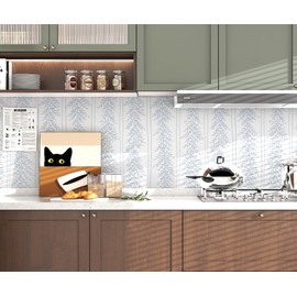 Modern Peel and Stick Wallpaper Boho Contact Paper White and Blue Leaf Wallpaper Self Adhesive Removable Wall Paper Geometric 17.3''×393'' Decorative Wallpapers for Bedroom Bathroom Cabinets Vinyl