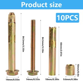 10 Pcs Expansion Bolts, Expansion Screw Bolts, Hex Bolt Sleeve Anchor Bolts, Heavy Duty Concrete Anchors Screws for Concrete Masonry Brick Wall Fixings (M8 x 80mm)
