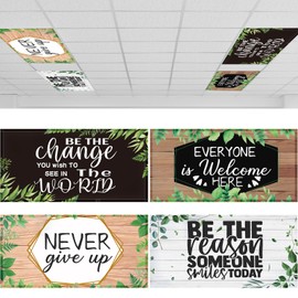 ROCEEI Pack of 4 Fluorescent Light Covers for Ceiling Lights, 4 x 2 ft, Magnetic Light Covers for Classroom Office Home School(Farmhouse)