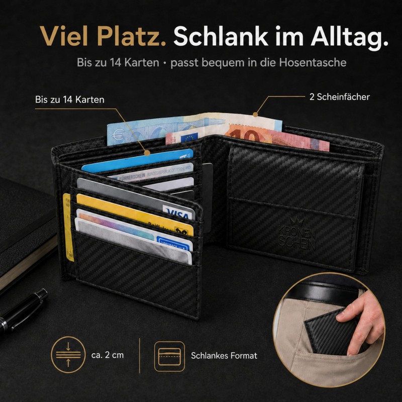 Kronenschein® Premium Men’s Wallet Made of Nappa Leather, RFID Protection,